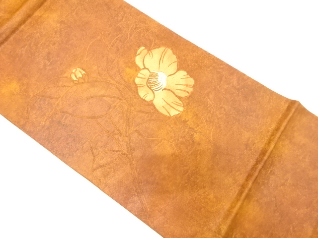 JAPANESE KIMONO / ANTIQUE FUKURO OBI / SILK / WOVEN CAMELLIA